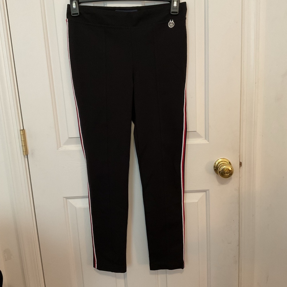 Black Track Pants with Red and White Stripes
